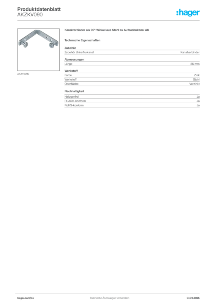 Bild Hager Produktdatenblatt AKZKV090 | Hager Deutschland