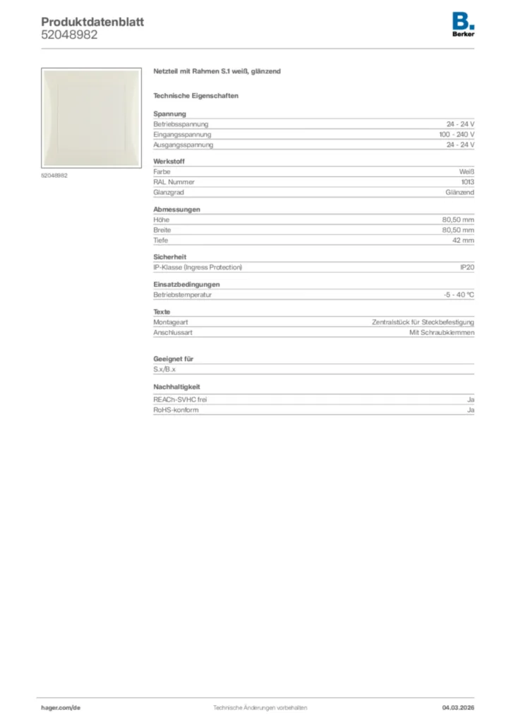 Bild Berker Produktdatenblatt 52048982 | Hager Deutschland