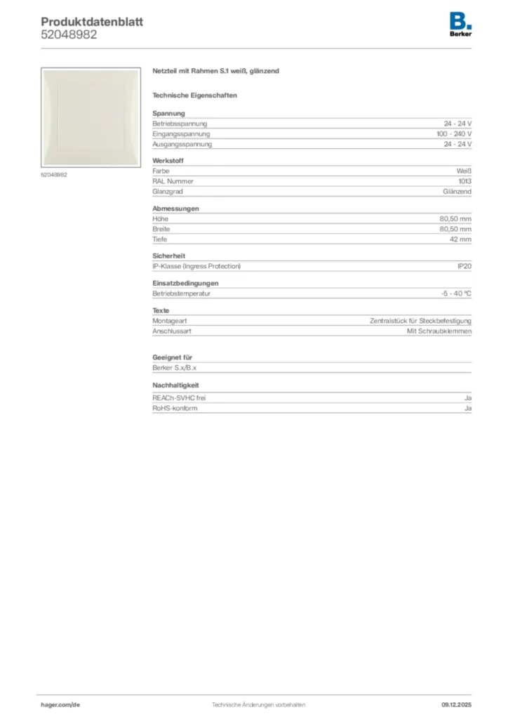 Berker Produktdatenblatt 52048982