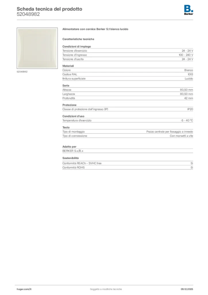 Immagine Berker Scheda tecnica del prodotto 52048982 | Hager Italia