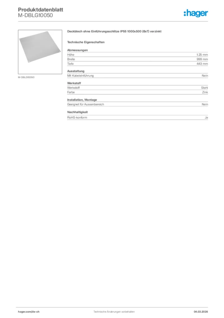 Bild Hager Produktdatenblatt M-DBLG10050 | Hager Schweiz