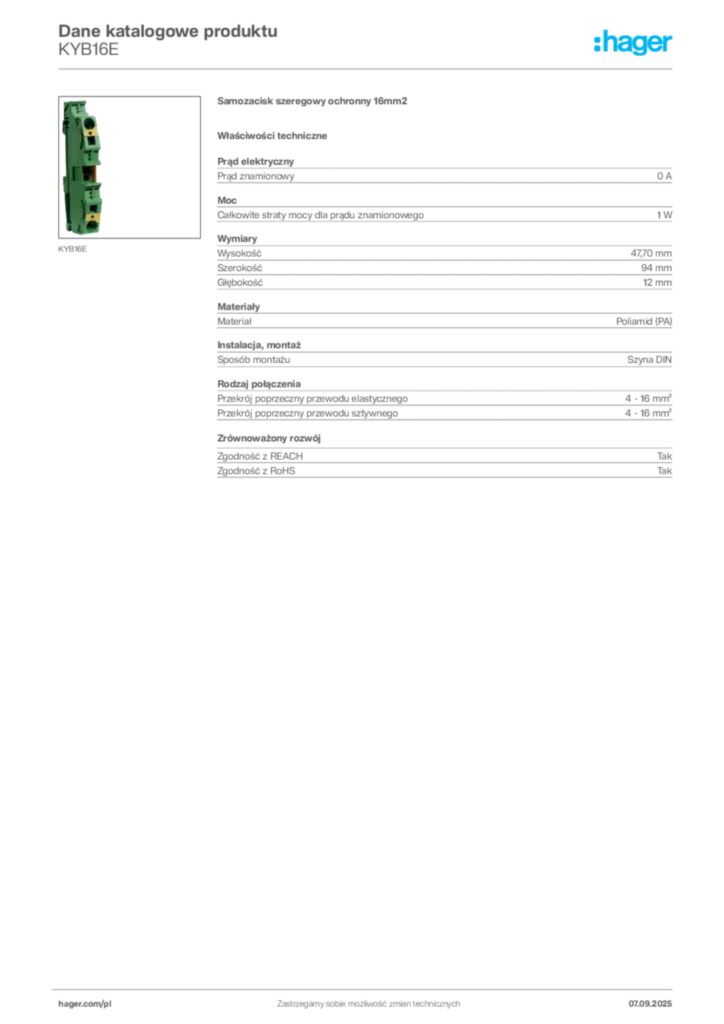 Zdjęcie Hager Dane katalogowe produktu KYB16E | Hager Polska
