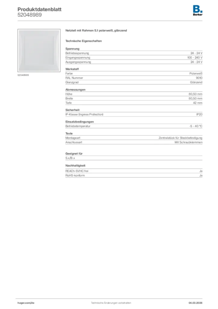 Bild Berker Produktdatenblatt 52048989 | Hager Deutschland