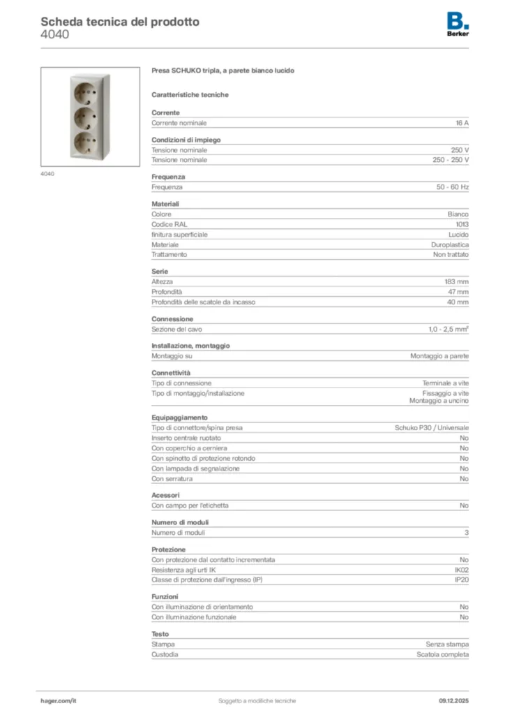 Immagine Berker Scheda tecnica del prodotto 4040 | Hager Italia