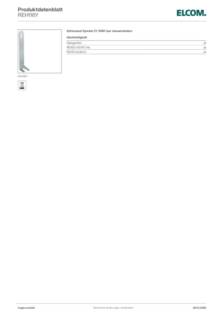 Bild Elcom Produktdatenblatt REH116Y | Hager Deutschland