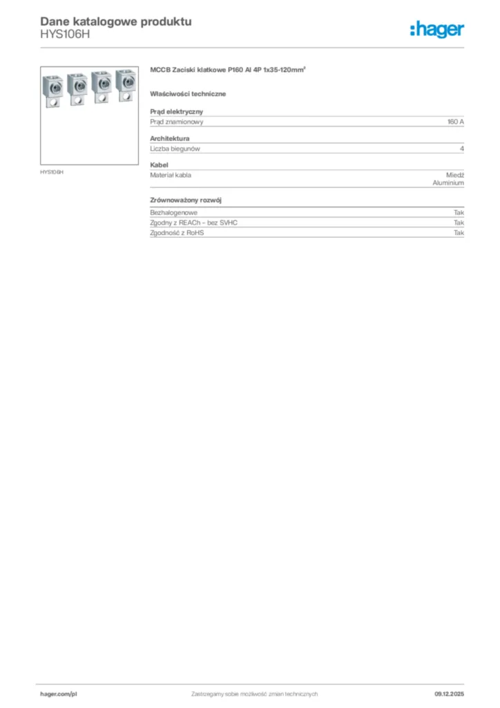 Zdjęcie Hager Dane katalogowe produktu HYS106H | Hager Polska