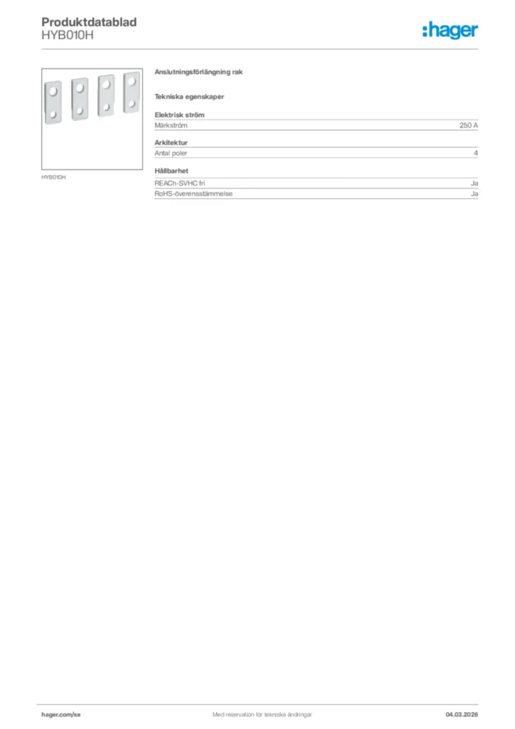Bild Hager Produktdatablad HYB010H | Hager Sverige