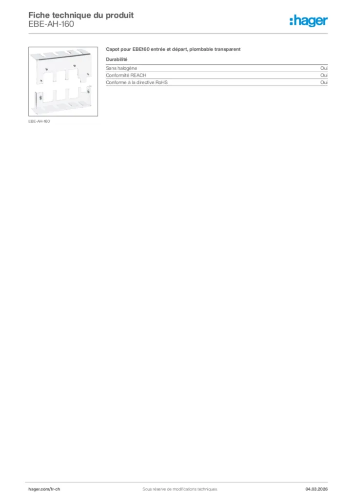Image Hager Fiche technique du produit EBE-AH-160 | Hager Suisse