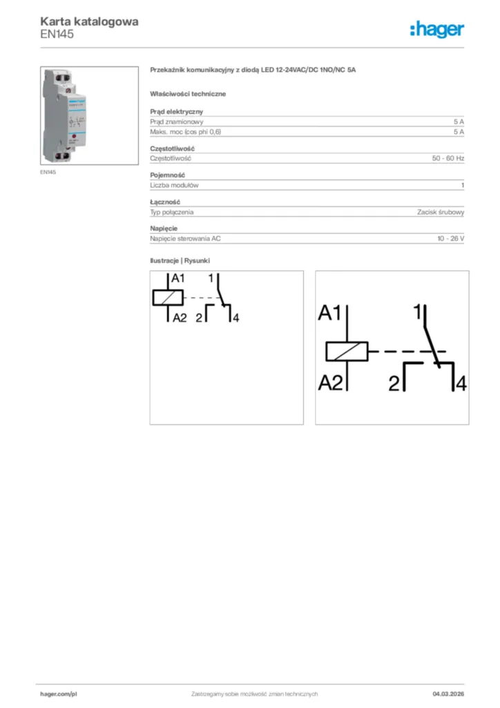 Zdjęcie Hager Karta katalogowa EN145 | Hager Polska