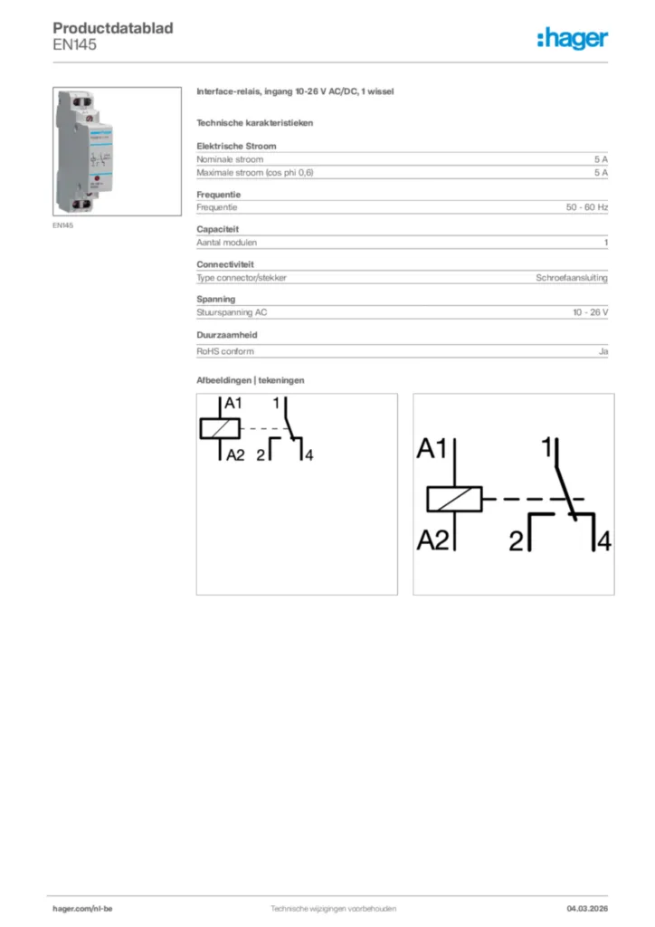 Afbeelding Hager Productdatablad EN145 | Hager Belgium