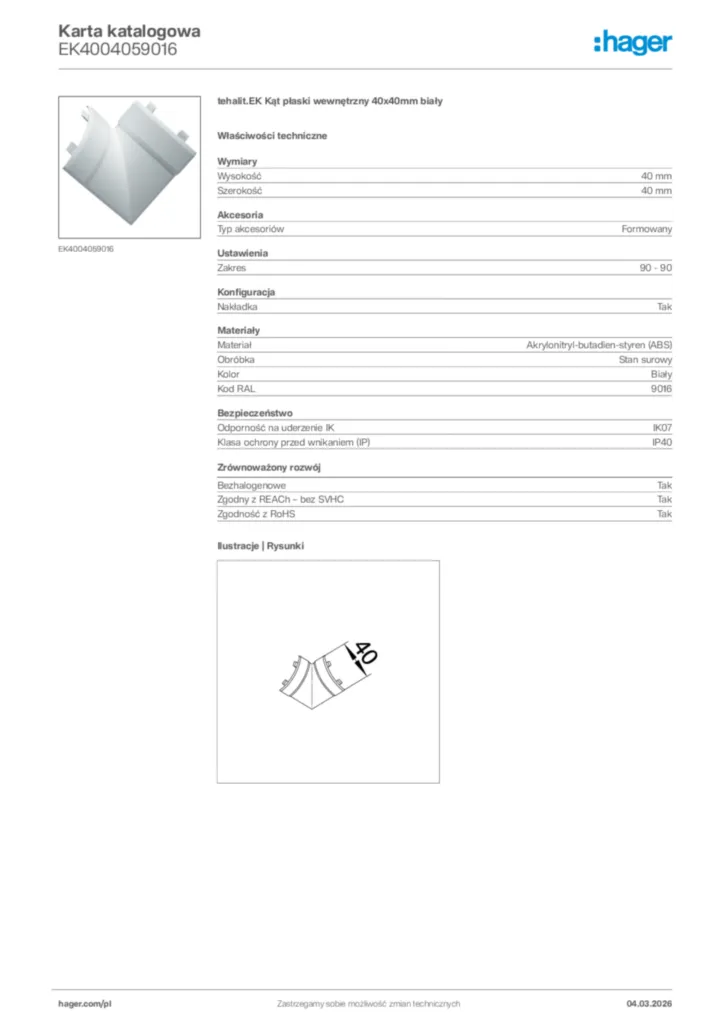 Zdjęcie Hager Karta katalogowa EK4004059016 | Hager Polska