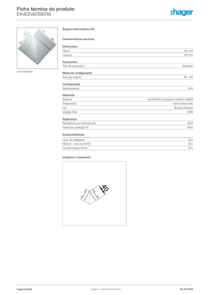 Imagem Hager Ficha técnica do produto EK4004059016 | Hager Portugal