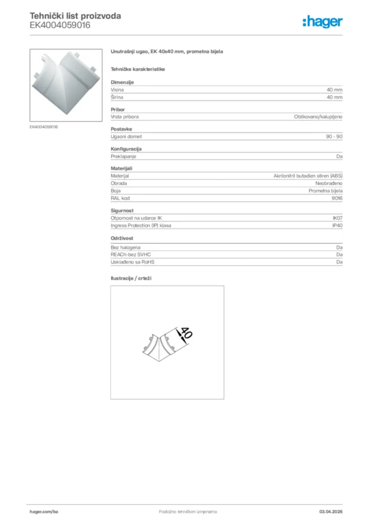 Slika Hager Tehnički list proizvoda EK4004059016  | Hager