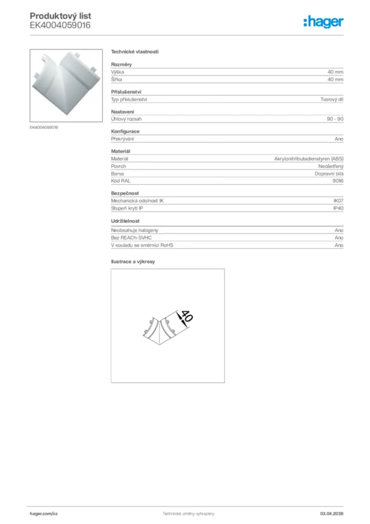Obrázek Hager Product data sheet EK4004059016 | Hager