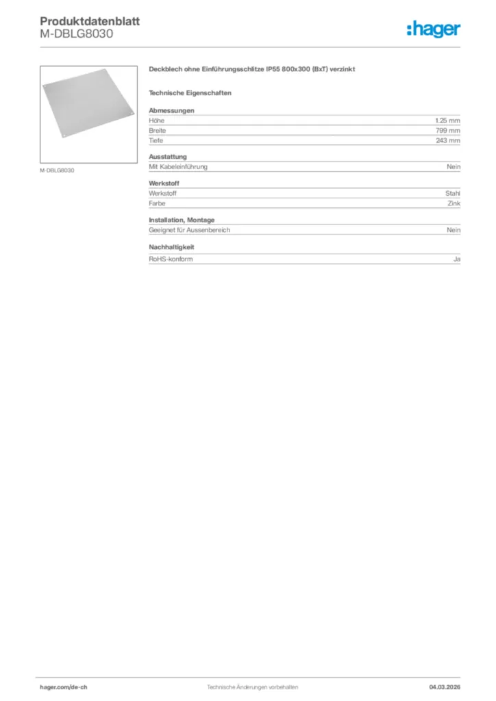 Bild Hager Produktdatenblatt M-DBLG8030 | Hager Schweiz