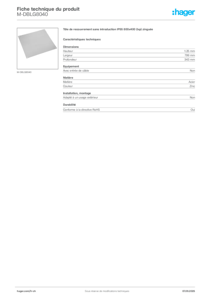 Image Hager Fiche technique du produit M-DBLG8040 | Hager Suisse