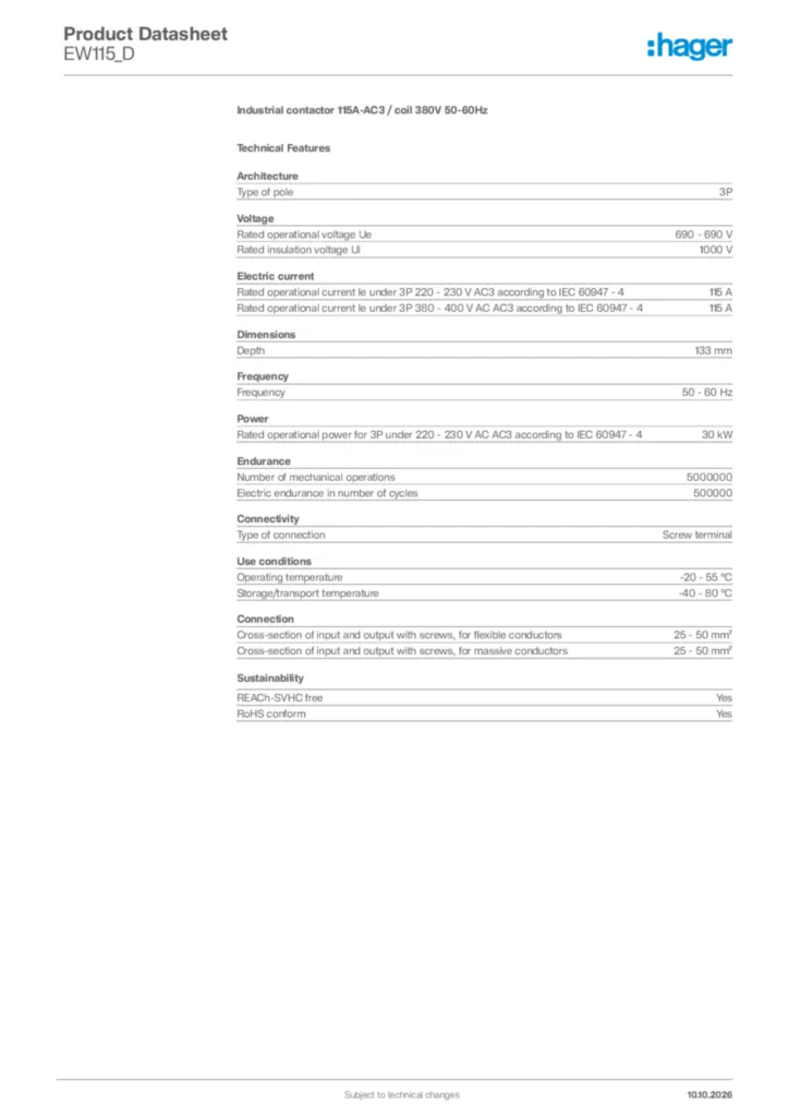 Image Hager Product data sheet EW115_D  | Hager Africa