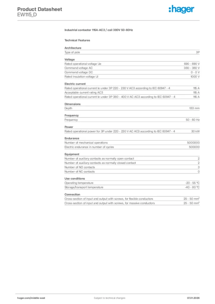 Image Hager Product data sheet EW115_D  | Hager