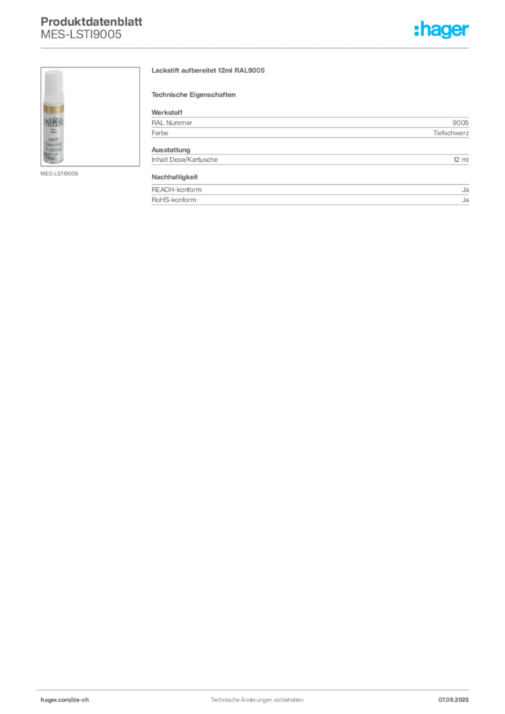 Bild Hager Produktdatenblatt MES-LSTI9005 | Hager Schweiz