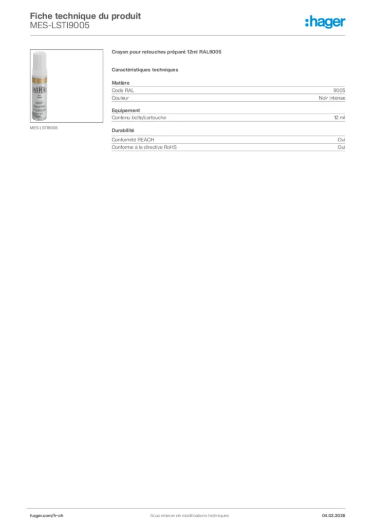 Image Hager Fiche technique du produit MES-LSTI9005 | Hager Suisse