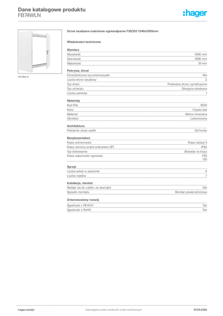 Zdjęcie Hager Dane katalogowe produktu FB74WLN | Hager Polska