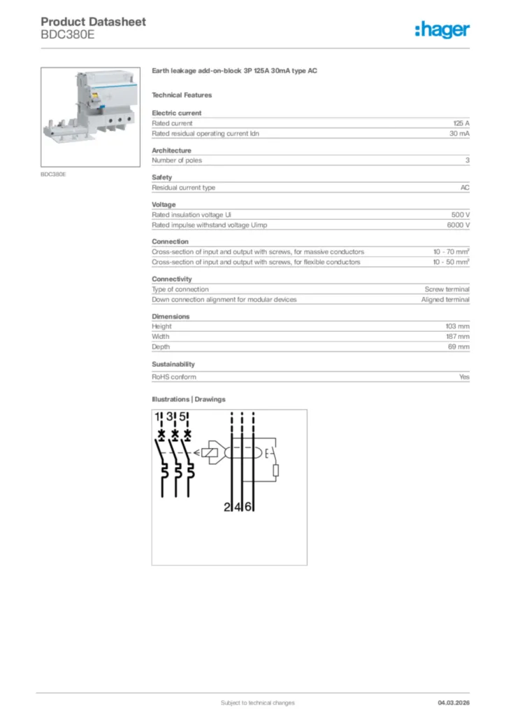Image Hager Product data sheet BDC380E  | Hager Africa