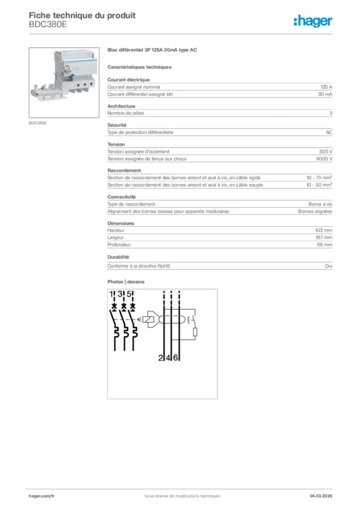 Image Hager Fiche technique du produit BDC380E | Hager France