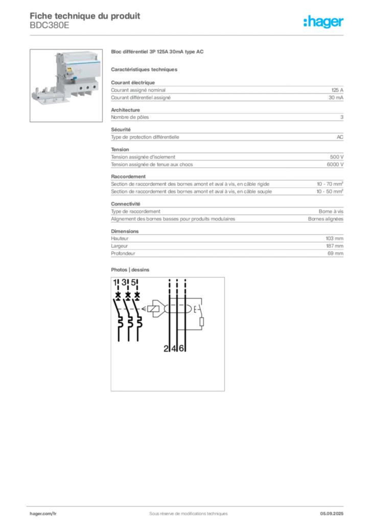 Image Hager Fiche technique du produit BDC380E | Hager France