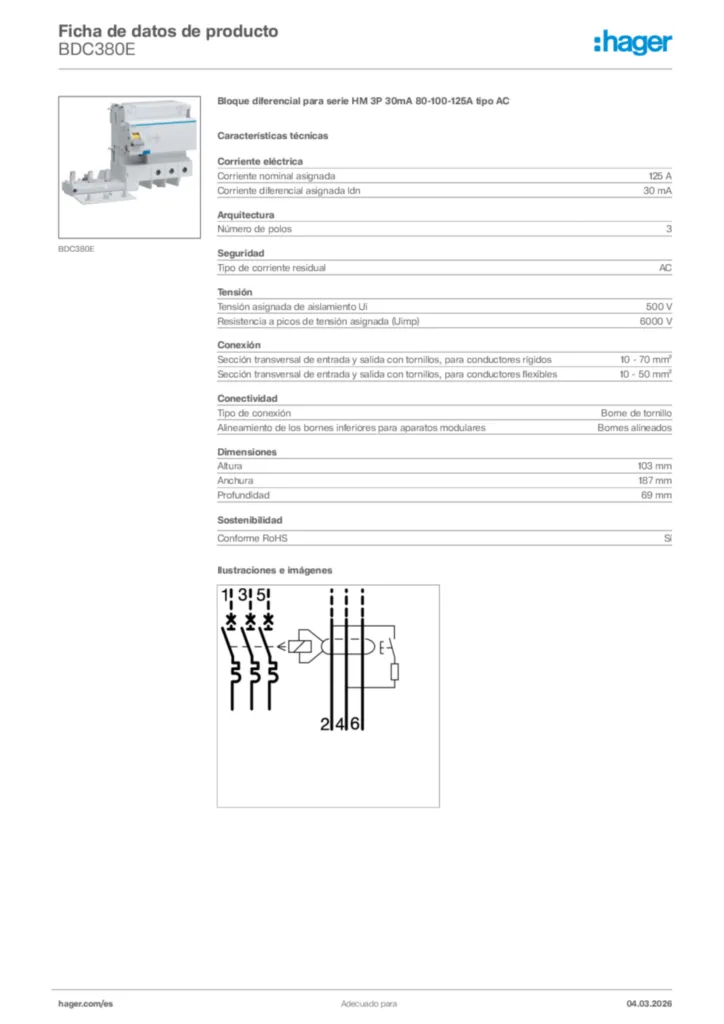 Imagen Hager Ficha de datos de producto BDC380E | Hager España