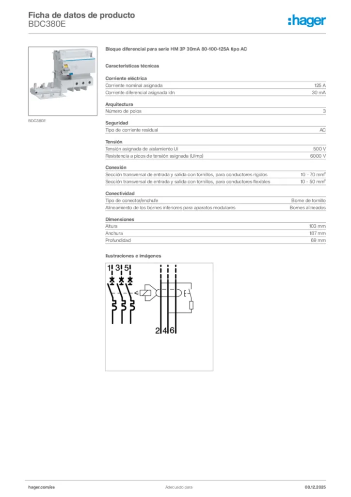 Imagen Hager Ficha de datos de producto BDC380E | Hager España
