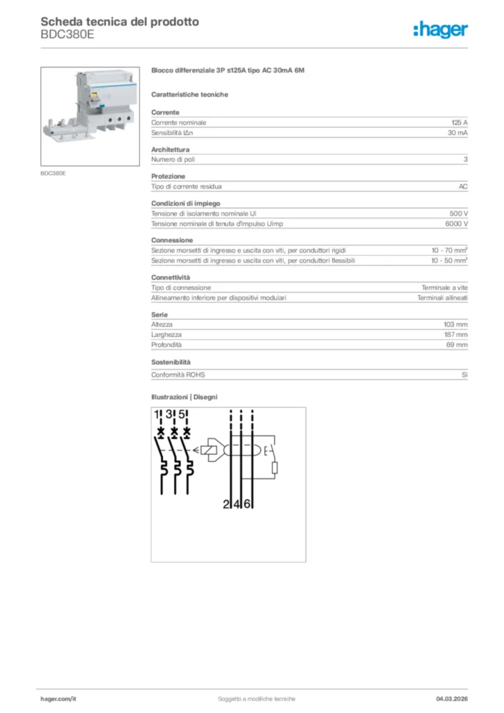 Immagine Hager Scheda tecnica del prodotto BDC380E | Hager Italia