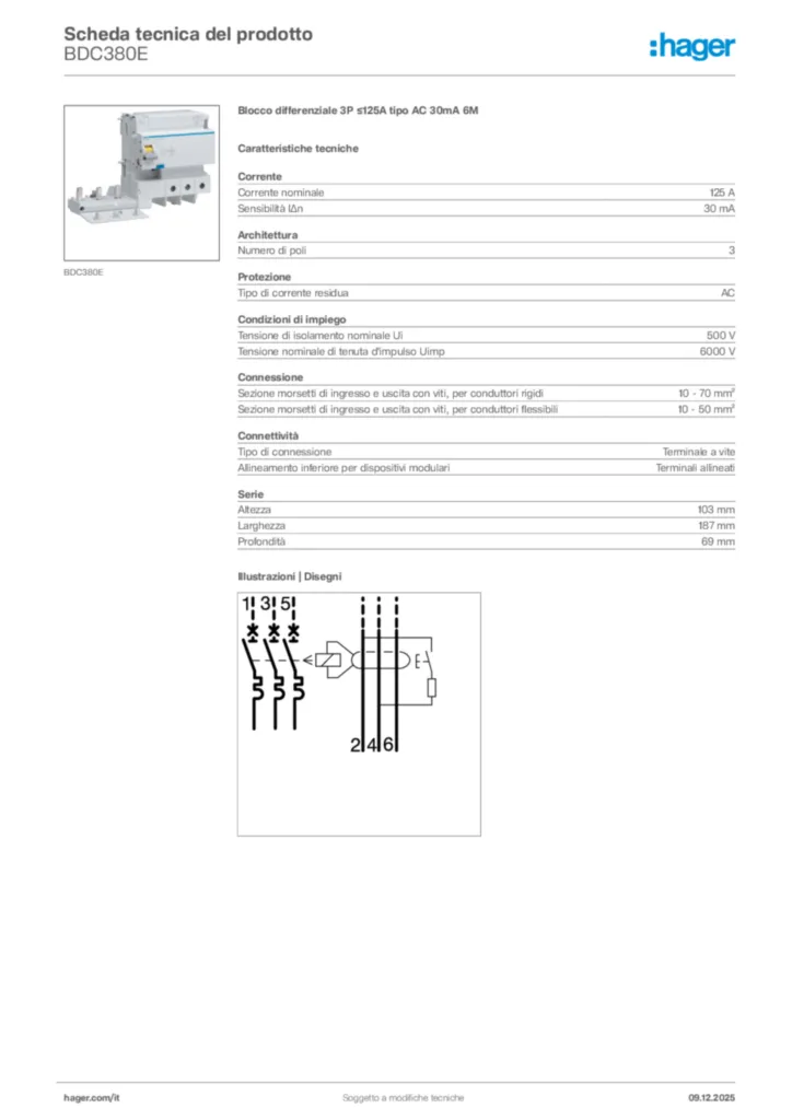 Immagine Hager Scheda tecnica del prodotto BDC380E | Hager Italia