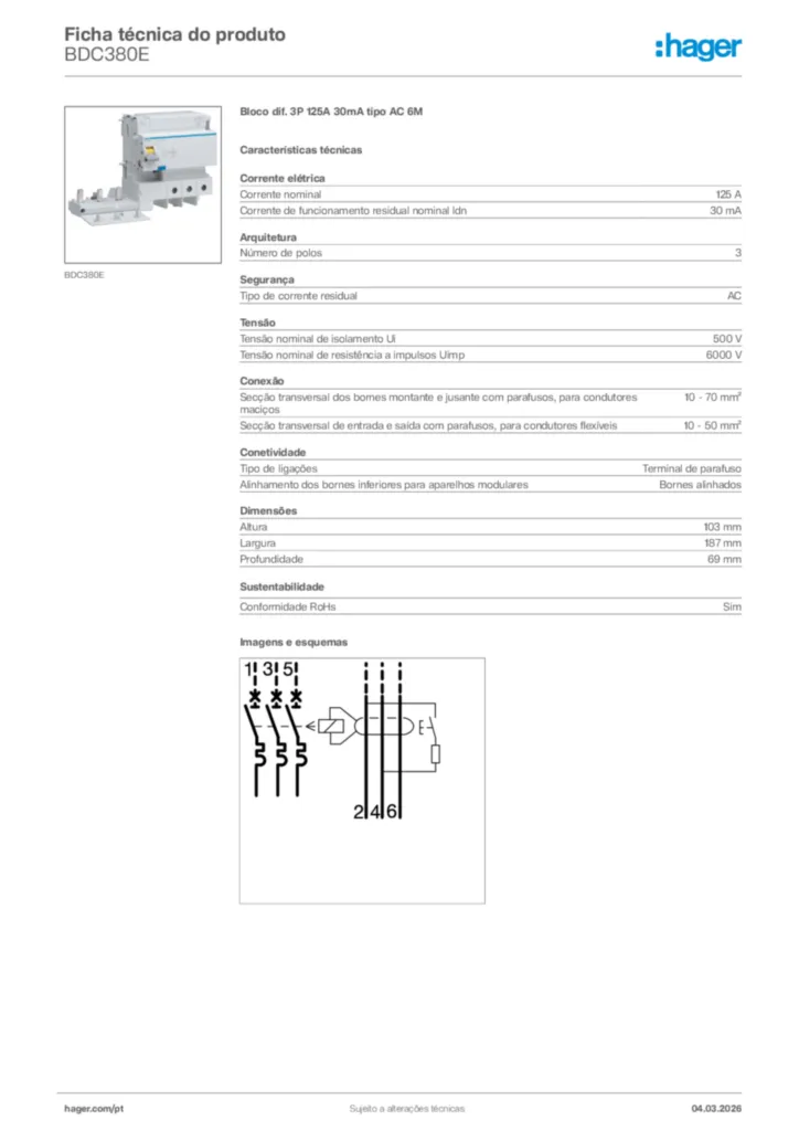 Imagem Hager Ficha técnica do produto BDC380E | Hager Portugal