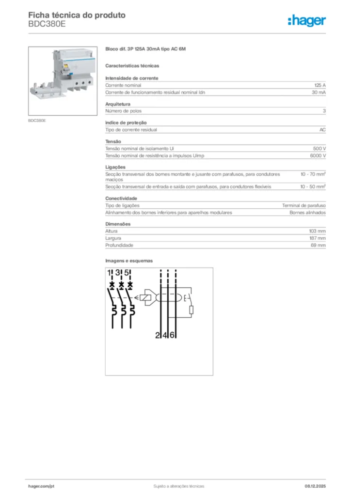 Imagem Hager Ficha técnica do produto BDC380E | Hager Portugal