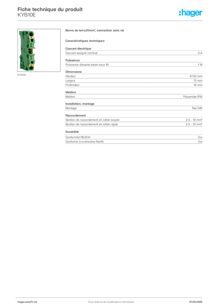 Image Hager Fiche technique du produit KYB10E | Hager Suisse