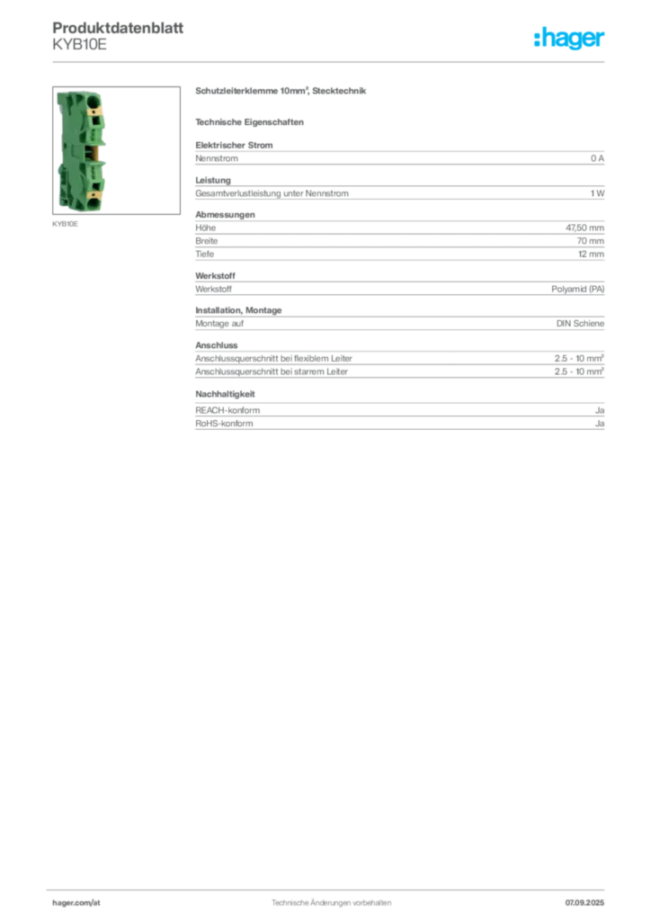 Bild Hager Produktdatenblatt KYB10E | Hager Deutschland