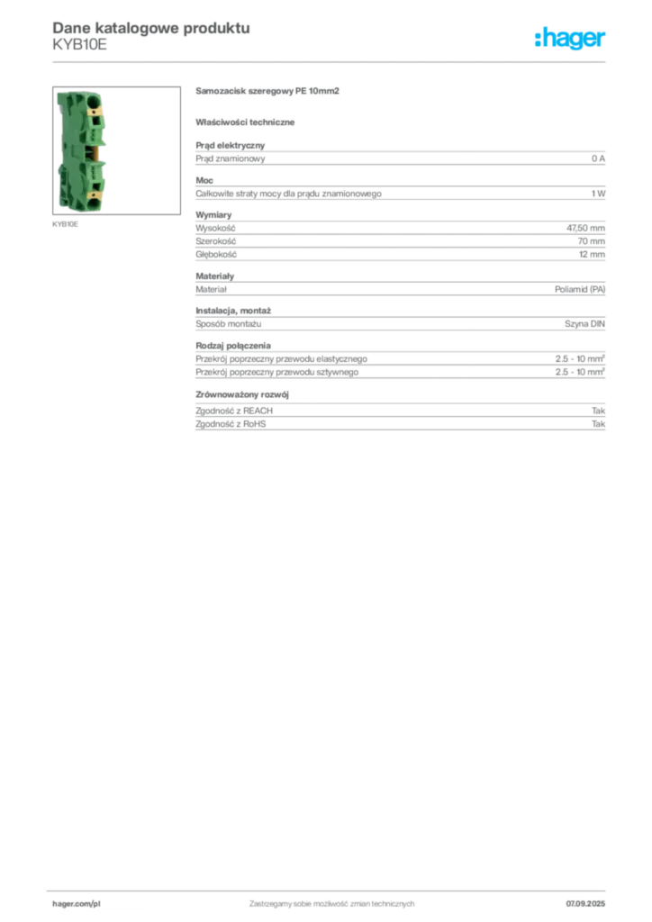 Zdjęcie Hager Dane katalogowe produktu KYB10E | Hager Polska