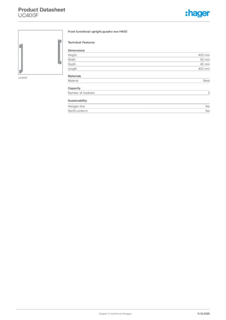 Image Hager Product data sheet UC400F  | Hager Africa