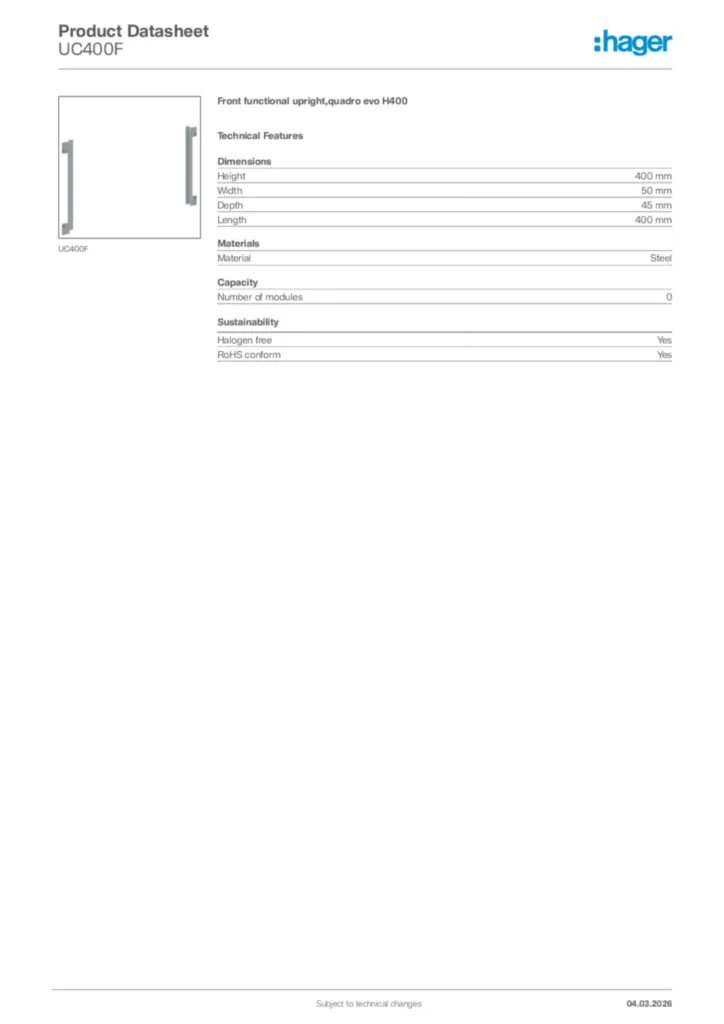 Image Hager Product data sheet UC400F  | Hager Africa