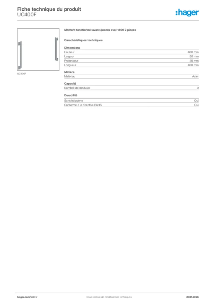 Image Hager Fiche technique du produit UC400F | Hager Afrique