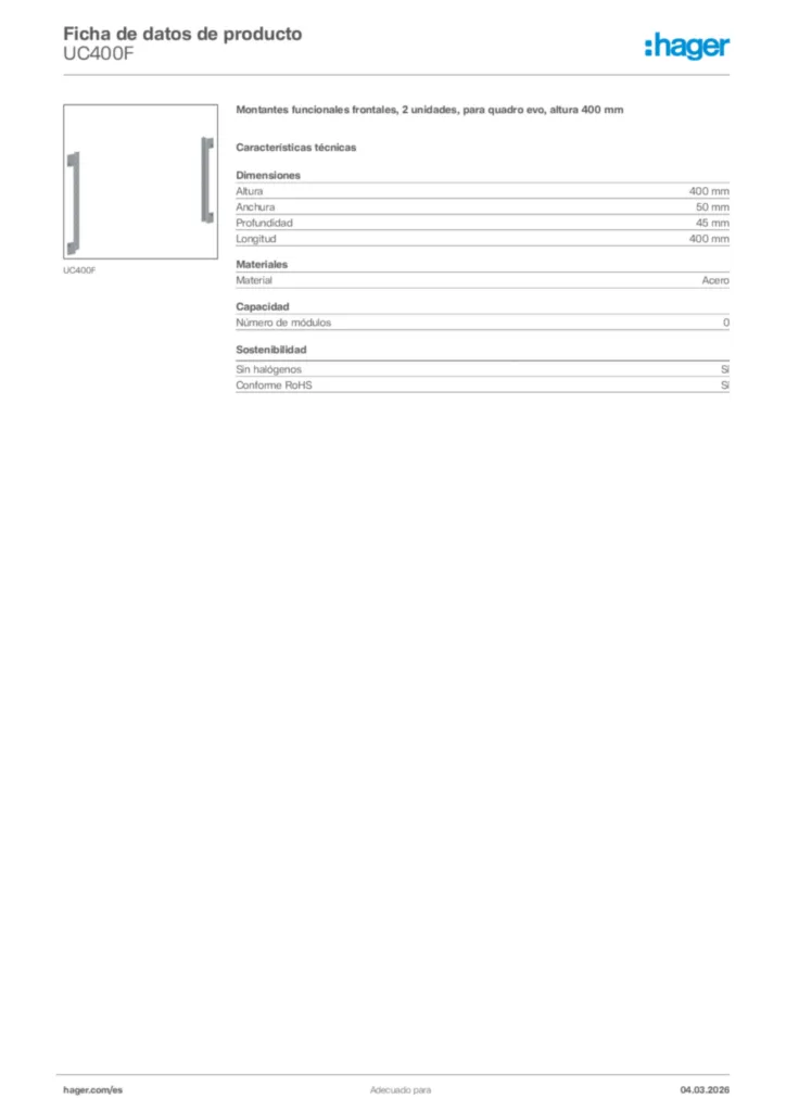 Imagen Hager Ficha de datos de producto UC400F | Hager España