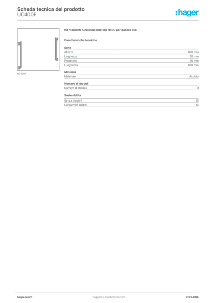 Immagine Hager Scheda tecnica del prodotto UC400F | Hager Italia