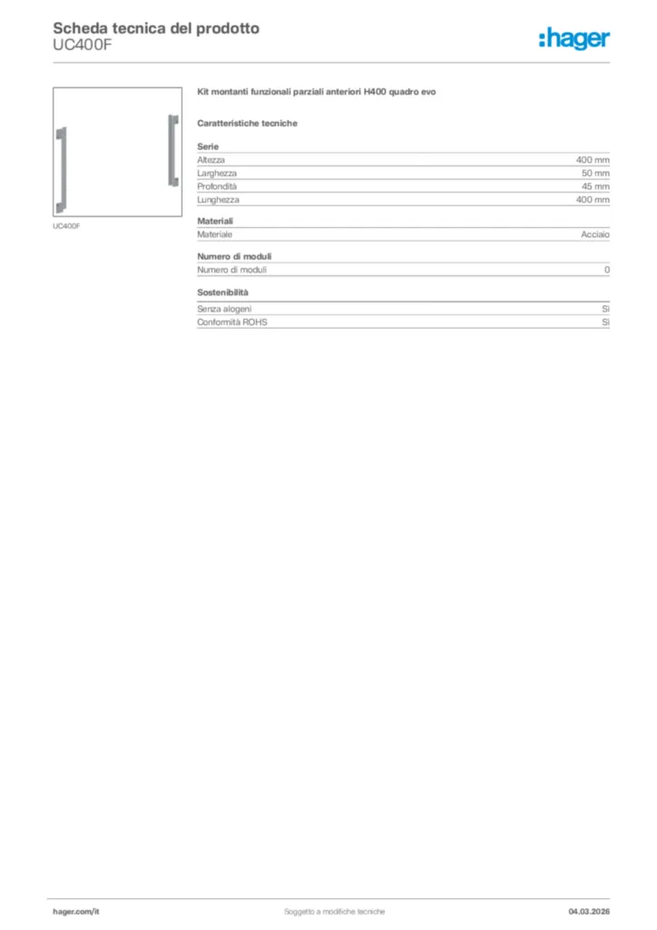 Immagine Hager Scheda tecnica del prodotto UC400F | Hager Italia