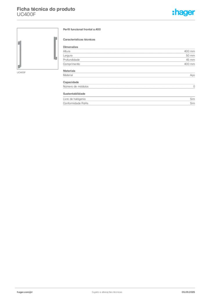 Imagem Hager Ficha técnica do produto UC400F | Hager Portugal