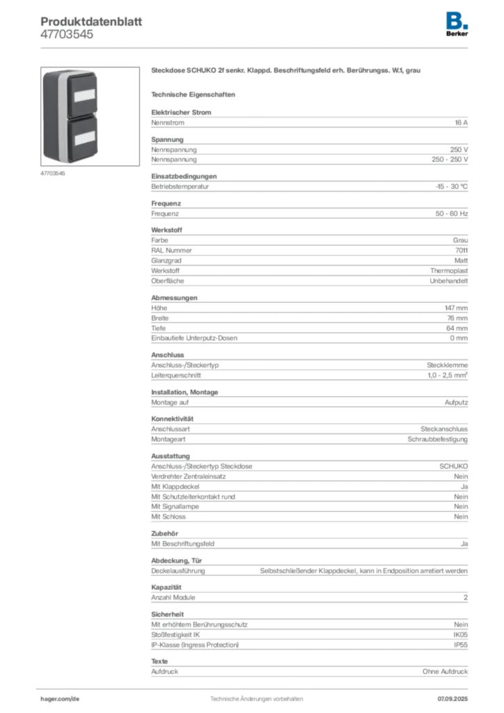 Bild Berker Produktdatenblatt 47703545 | Hager Deutschland