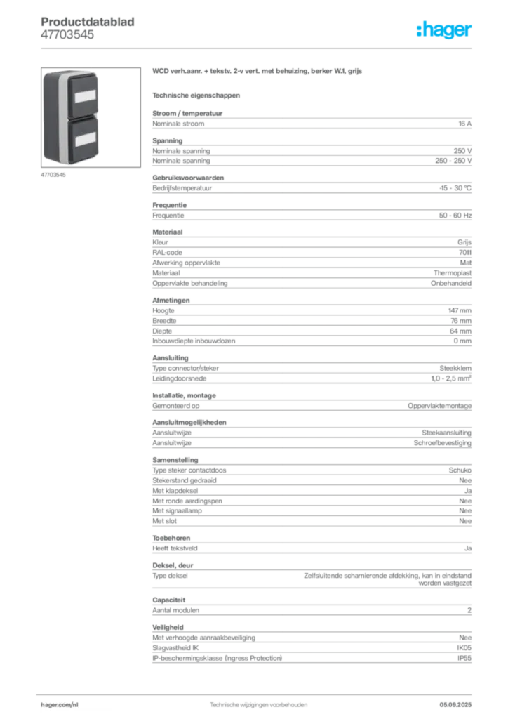 Afbeelding Hager Productdatablad 47703545 | Hager Nederland