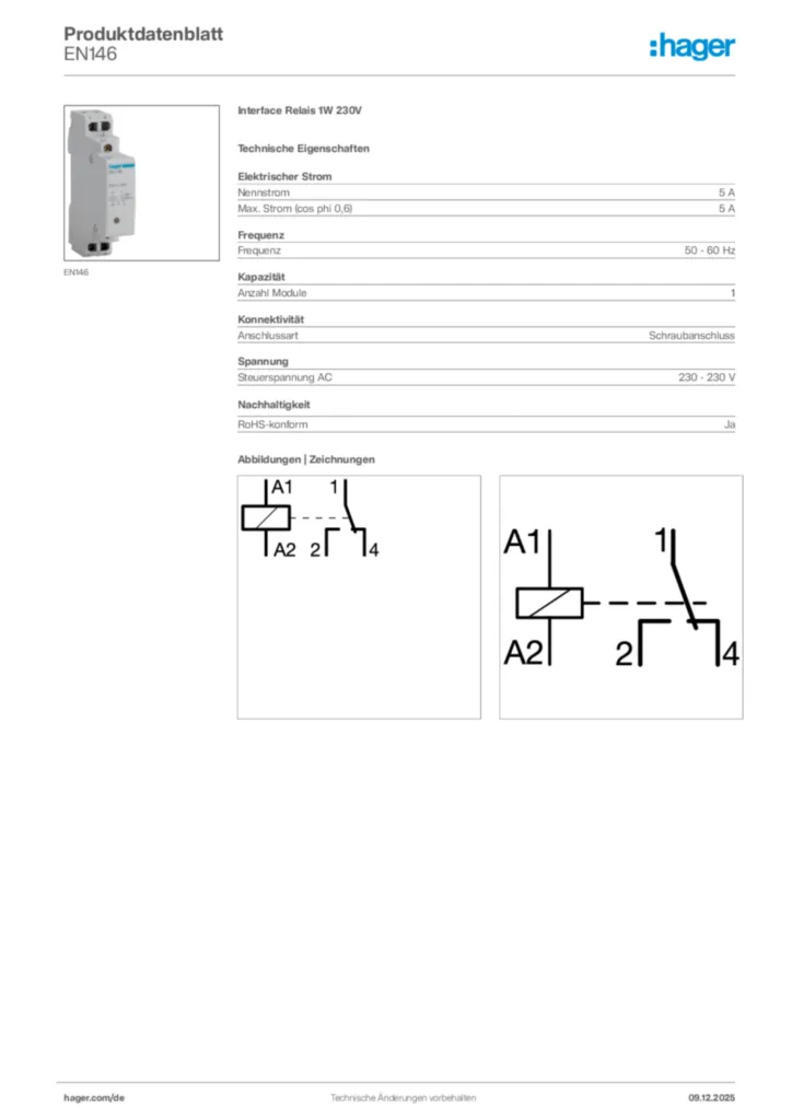 Bild Hager Produktdatenblatt EN146 | Hager Deutschland