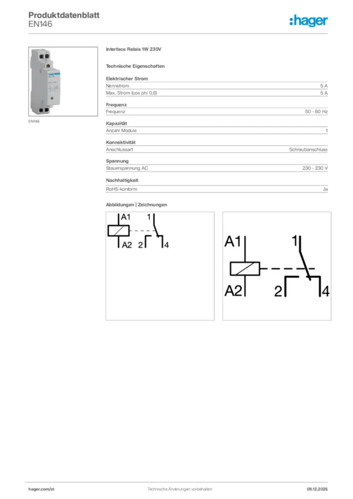 Bild Hager Produktdatenblatt EN146 | Hager Deutschland