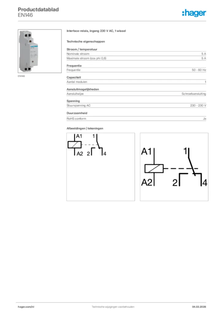 Afbeelding Hager Productdatablad EN146 | Hager Nederland
