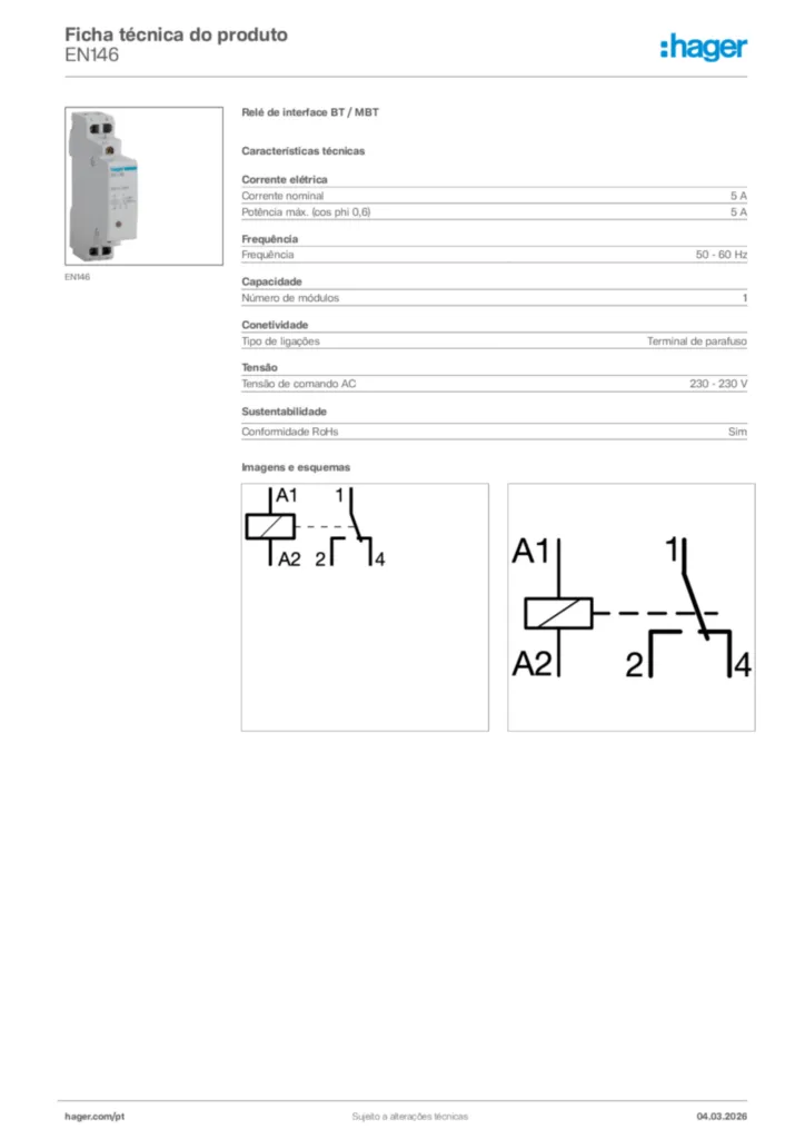 Imagem Hager Ficha técnica do produto EN146 | Hager Portugal